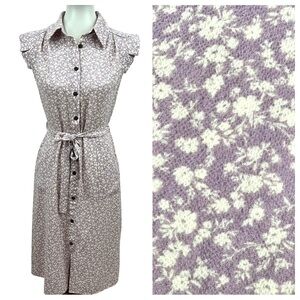Modcloth Monteau Lavender Ditsy Floral Retro Collar Button Front Shirt Dress